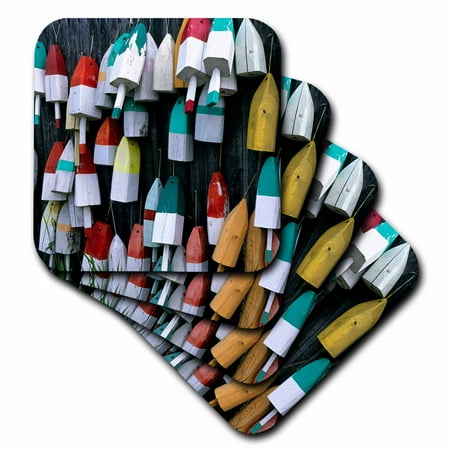 Friendly Village Coaster - 3dRose Fishing village, Lobster pot floats, Maine - US20 MDE0010 - Michael DeFreitas, Soft Coasters, set of 4