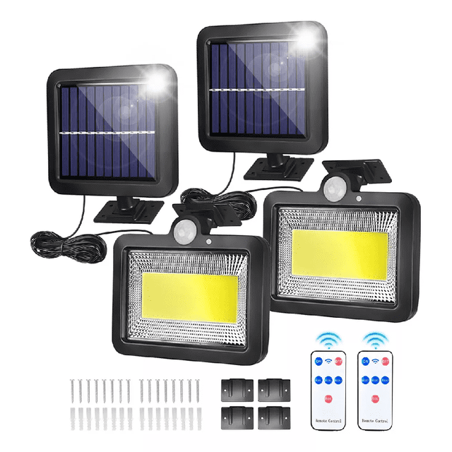 Lámpara Solar Exterior Pared Sensor 2pc 100led 3modos+remoto Color Negro