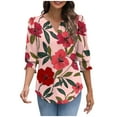 thumbnail image 5 of Xdegoge 3/4 Sleeve Tops for Women Plus Size Floral V Neck T Shirt Summer Fashion Tunic Shirts Dressy Casual Loose Fit Blouses, 5 of 8