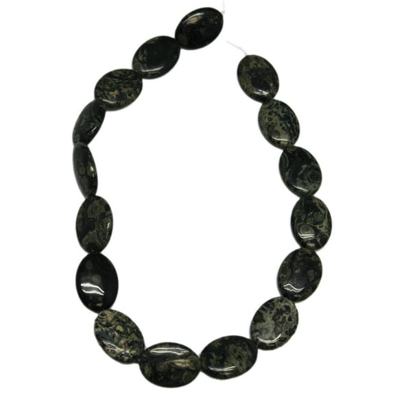 18x25mm Greyish-Blue Flat Oval Leopard Skin Bead Strand (16 Piece)