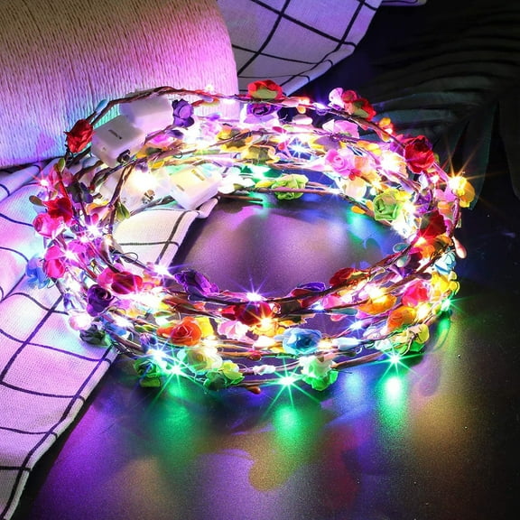 Women's LED Flower Headband Under Crown Flower Tiara for Wedding,Halloween,Christmas and Party