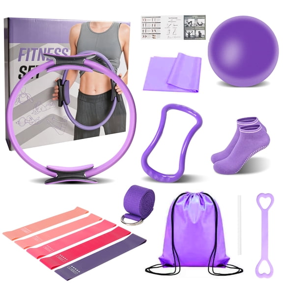 JIGUOOR Pilates Essentials Kit for Women, 13pcs Yoga Pilates Kit for Home Workouts, Yoga Bands for Stretching, Mother's Day Gifts for Women