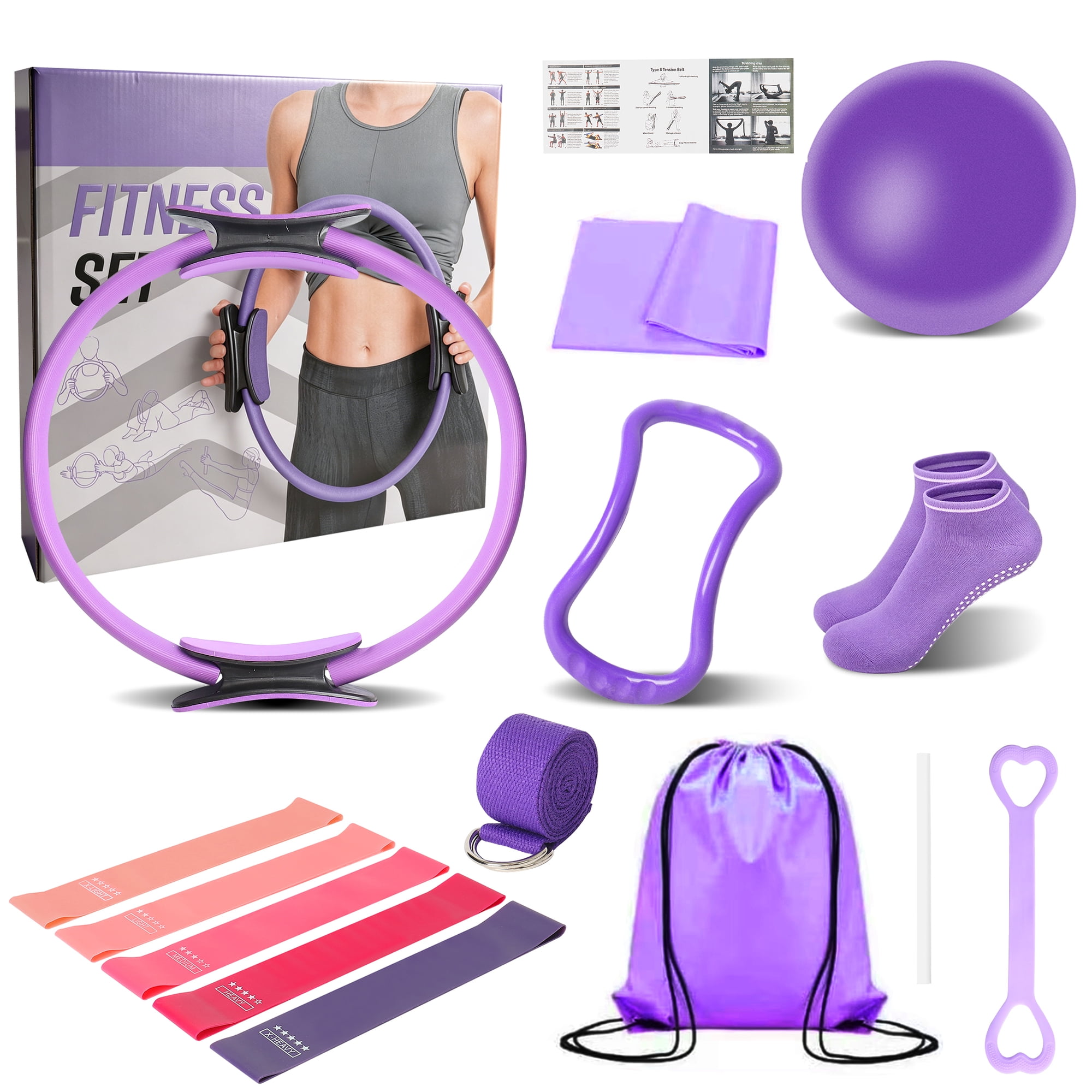 JIGUOOR Pilates Essentials Kit for Women, 13pcs Yoga Pilates Kit for Home Workouts, Yoga Bands for Stretching, Mother's Day Gifts for Women
