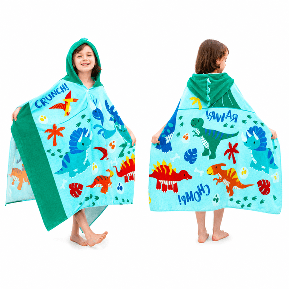 LuckyApr Dinosaur Bath and Beach Towel Hooded for Kids,Cotton Bath Poncho Towel for Boys 30" x50"  Age 3-10