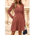 thumbnail image 5 of PRETTYGARDEN Womens Sweater Dress Fall Long Sleeve V Neck A Line Fit and Flare Ribbed Knit Short Dresses Winter Outfits, 5 of 7