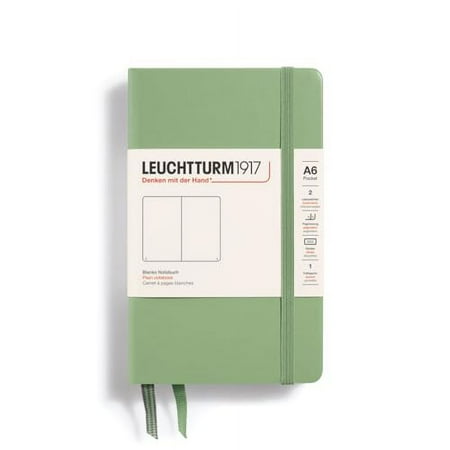 LEUCHTTURM1917 - Notebook Hardcover Pocket A6-187 Numbered Pages for Writing and Journaling (Sage, Plain)