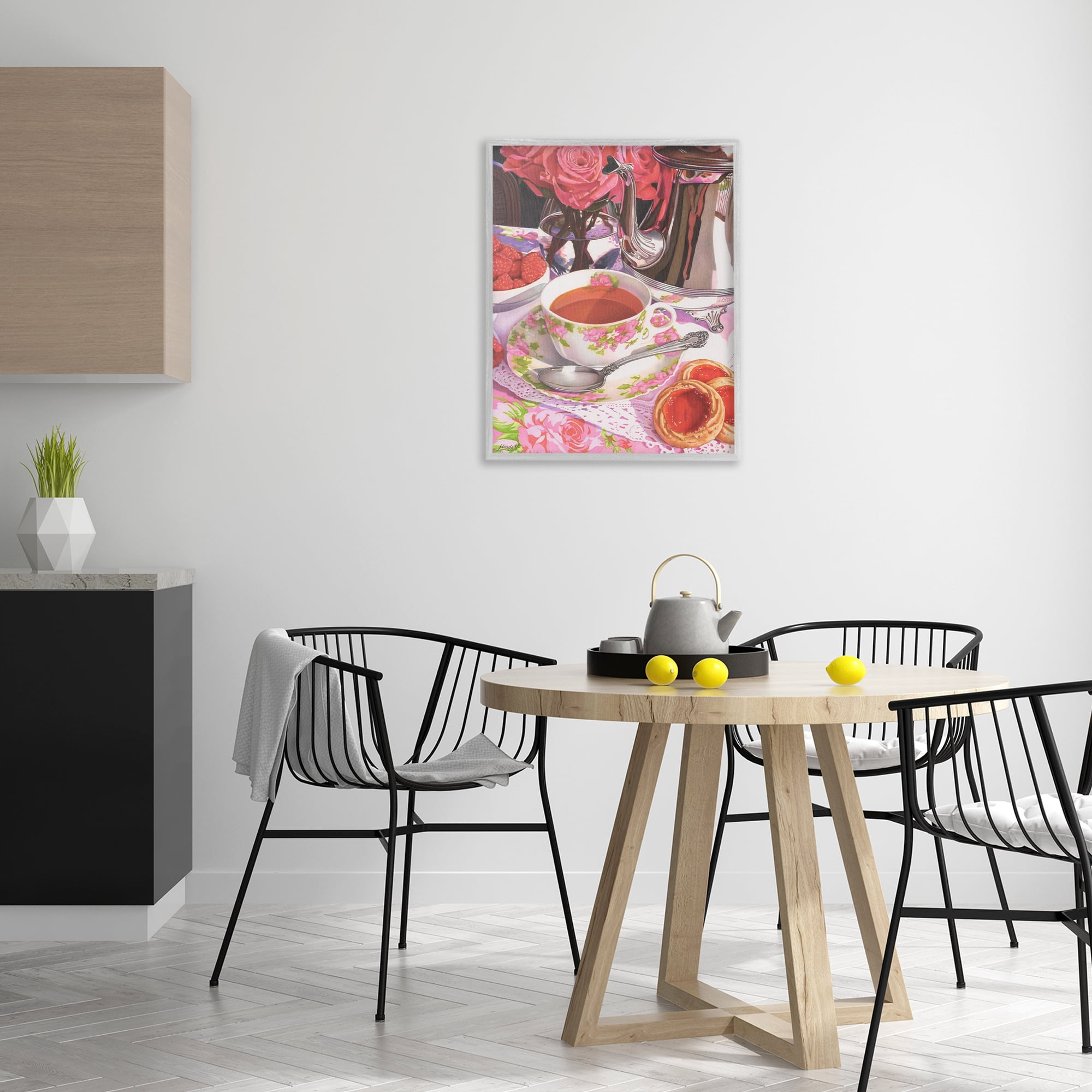 Stupell Industries Tea & Strawberry Cookies Food & Beverage Painting Gray Framed Art Print Wall Art, 24 x 30