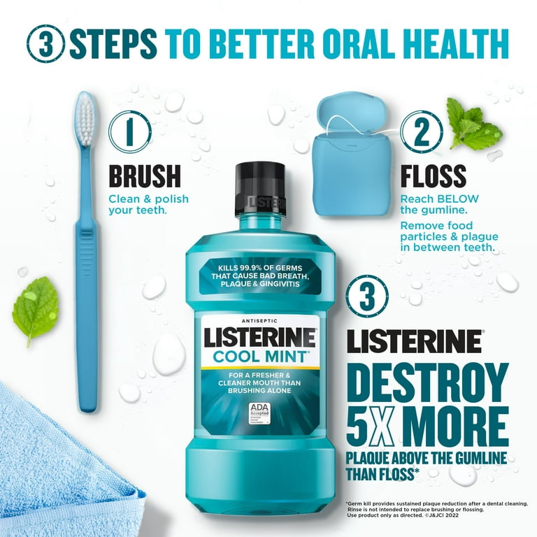 Listerine Cool Mint Antiseptic Mouthwash, Bad Breath & Plaque, 1 L