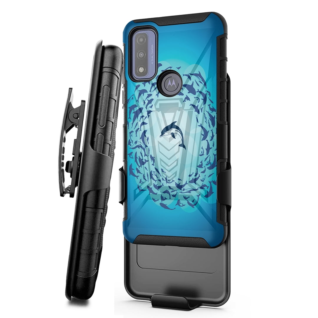 Capsule Case Compatible with Moto G Pure [Military Grade Shockproof Heavy Duty Belt Clip Holster Kickstand Case Black] for Motorola Moto G Pure All Carriers (Dolphin Blue)