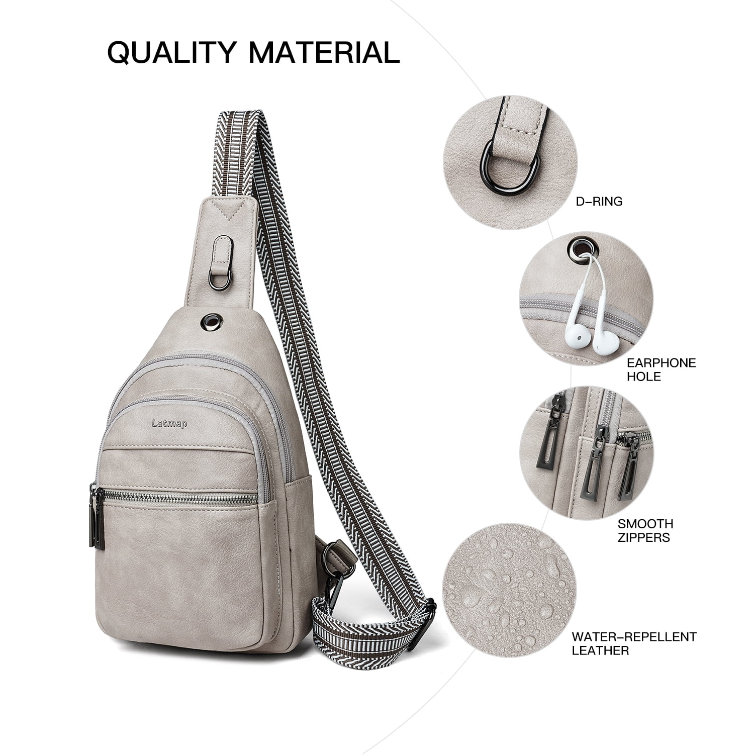 LATMAP 7L Sling Bag for Women, Faux Leather Crossbody Fanny Pack - Lightweight Chest Bag for Travel, Hiking & Shopping