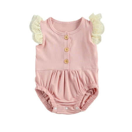 

Emmababy Infant Baby Girl Cotton Lace Pink Romper Summer Oufits