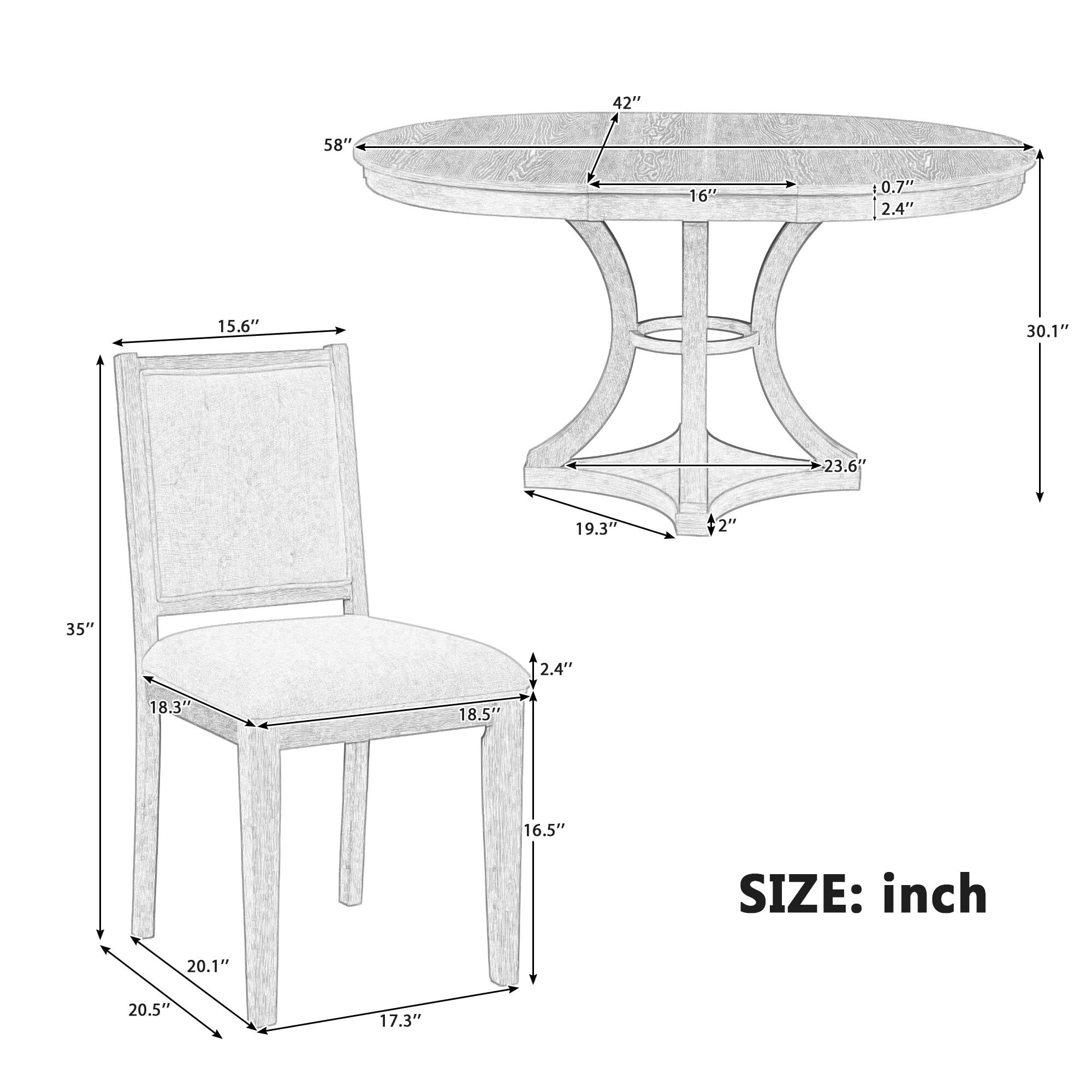 Euroco 5-Piece Retro Dining Table Set for 4,Extendable Round Table and 4 Upholstered Chairs Set for Living Room,Natural