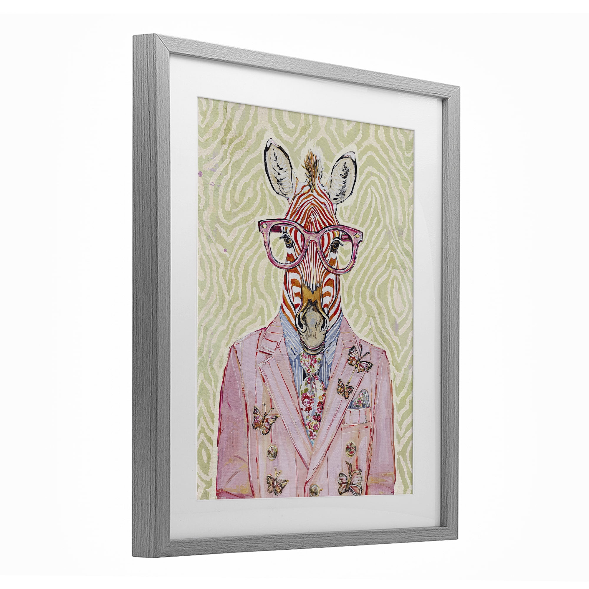 Stupell Industries Pink Zebra over Green Gray Framed Print Under Glass, design by Svetlana Aleynikova