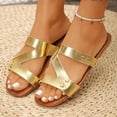thumbnail image 2 of Women Faux Leather Flat Sandal Dressy Slip On Open Toe Summer Slides Cozy No Heel Casual Sandals Beach Shoes, 2 of 9