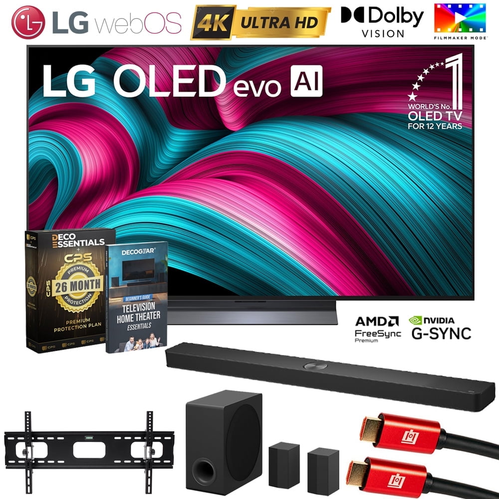 LG 55 Inch C5 Series OLED evo 4K UHD webOS TV (2025) OLED55C5PUA Bundle with S90TR Soundbar, 26 Month Protection Pack, Deco TV Wall Mount, 2x HDMI Cable and Deco Gear Home Theater Beginner's Guide