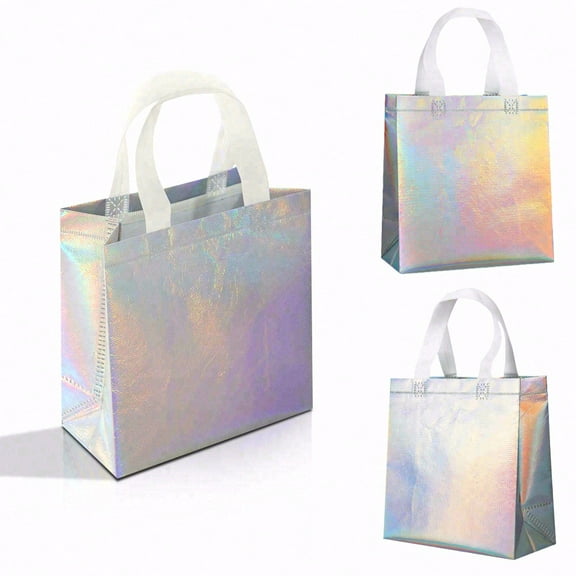 16pcs Holographic Non-Woven Gift Bags, Thickened Load-Bearing Tote Bags with Reusable Portable Handle Design, Suitable for Wedding, Birthday, Christmas Party Favors and Decorations.