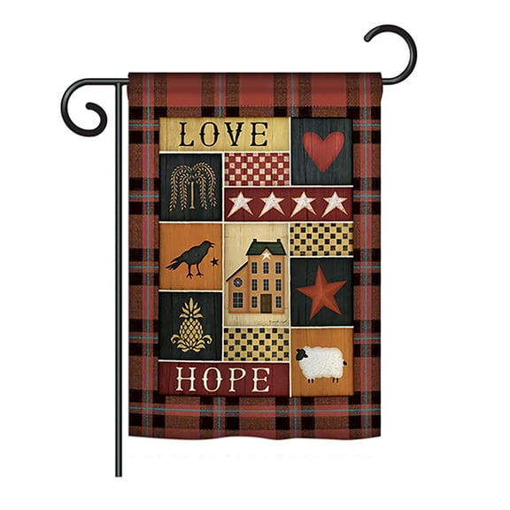 Breeze Decor - Primitive Collage Love Hope Inspirational - Everyday Sweet Home Impressions Decorative Vertical Garden Flag 13" x 18.5" Printed In USA