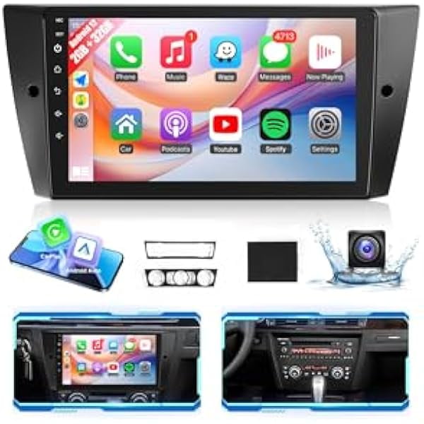 Estéreo para BMW Serie 3 328i, 335i, 325i, E90, E91, E92, E93 (2005-2011), radio inalámbrica CarPlay, Android Auto, pantalla táctil IPS de 9 pulgadas Leadfan para BMW 328i, estéreo BT/FM,