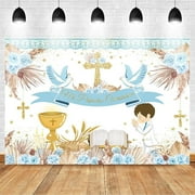 Primera Comunion Backdrop for Girls Boho First Communion Party Decorations Pink Floral Baptism Christening First Holy Communion Background Chalice Party Banner