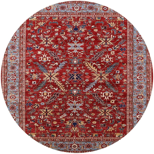 Ahgly Tapis Rond Intérieur Moderne Mi-Siècle Rouge Oriental, 5 Pieds Rond