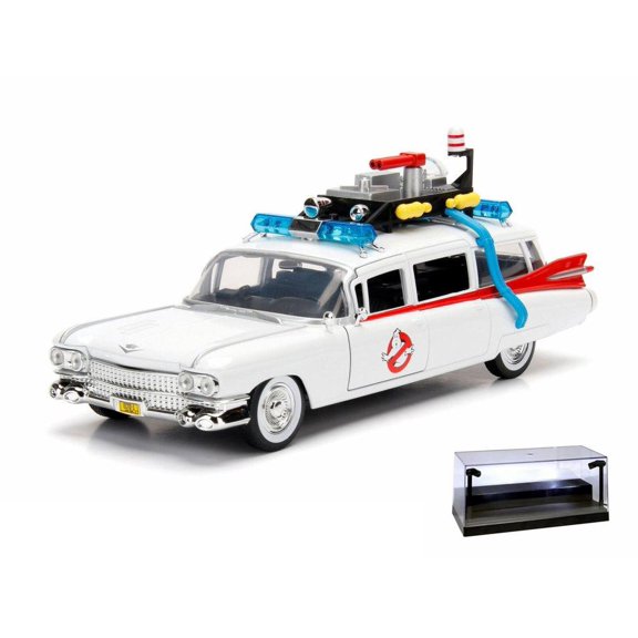 Diecast Car w/LED Display Case - Cadillac Ecto-1 Ambulance, White - Jada 99731 - 1/24 Scale Diecast Model Toy Car
