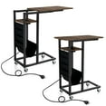 thumbnail image 1 of Costway 2 Pcs Table d'Appoint en Forme de C avec Station de Recharge Table de Chevet Roulante Table d'Appoint pour Canapé, 1 of 10