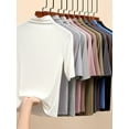 thumbnail image 6 of Half Turtleneck Milk Silk Tops Women Short Sleeve Slim T-Shirt Solid Color Basic Trend Bottoming Shirt High Street Women Blouse, 6 of 6