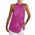 thumbnail image 2 of Wycnly Womens Tank Tops Party Club Sexy off Shoulder Sequin Pleated Swing Vest Tops Summer Fashion Solid Halter Sleeveless Shirts Blouse Hot Pink l, 2 of 6