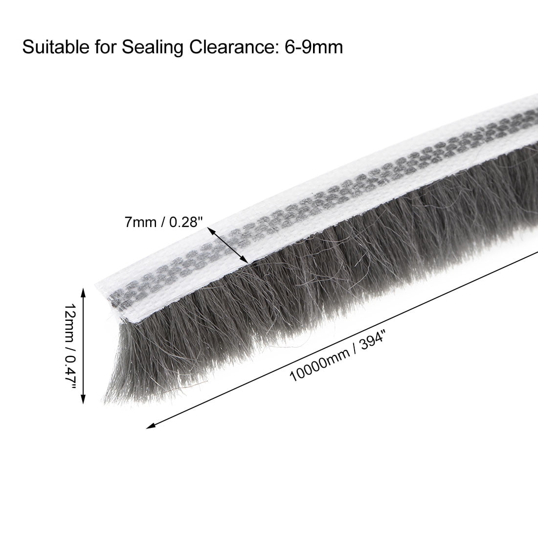 Unique Bargains Door Seal Strip Pile Weatherstrip Door Sweep Brush Gray 7mmx12mm