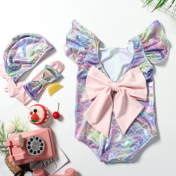 Verano sirena pescado escamas traje de baño niñas una pieza traje de baño Bikini niños natación 3 uds Bikini traje de baño trajes de baño 80 (12-18 M) Gao Jinjia LED