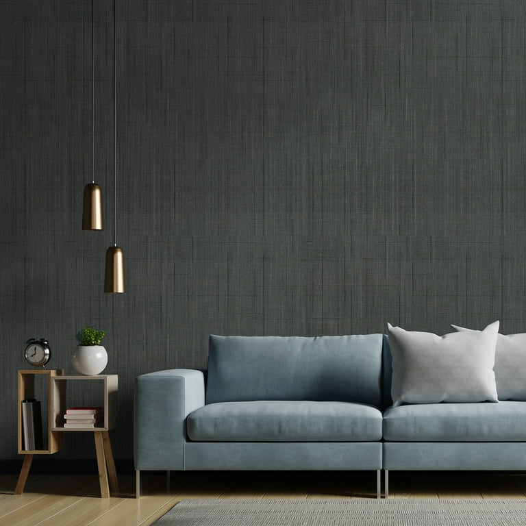 Dark Grey Grasscloth Wallpaper