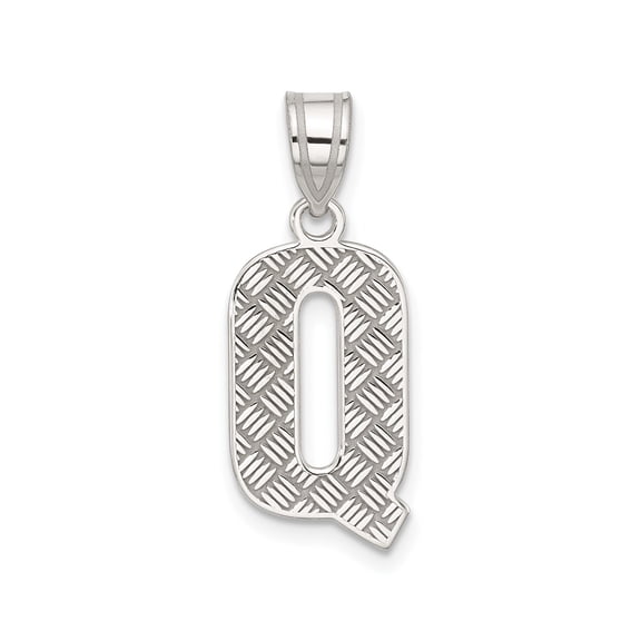 Sterling Silver Q Initial Pendant for Necklace or Bracelet, Diamond-Cut Letter Charm, Unisex Monogram Jewelry, Minimalist Alphabet Accessory for Men and Women