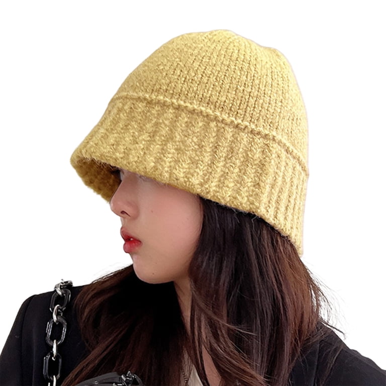 Women Winter Bucket Hat Fashion Knit Cloche Hat Solid Color 