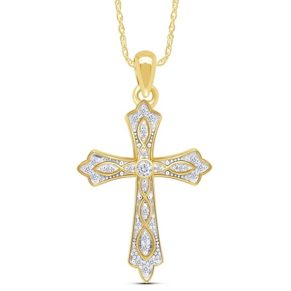 1/6 Carat CT Natural Diamond Round Cut In 14k Yellow Gold Over Sterling Silver Cross Pendant Jewelry For Womens