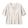 thumbnail image 5 of Zynoxe Womens Casual Cotton Linen Tops for Daily Wear Solid Color Button V-neck Short Sleeve Tops Peasant Gauze Loose Versatile Plus Size Tops White M, 5 of 8