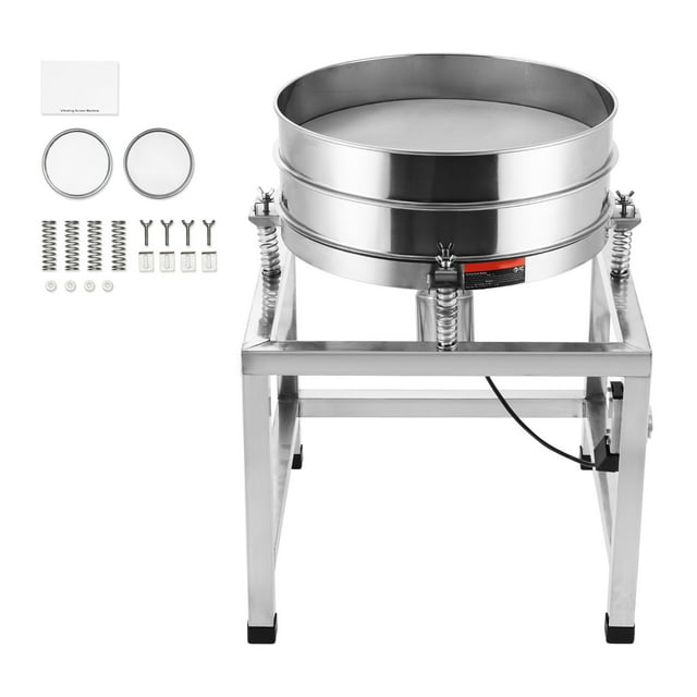 KFFKFF Tamis Électrique, Acier Inoxydable, avec Double Maille (40+100), Moteur 25W, Inclut Support et Roues. Idéal pour Tamiser la Farine, le Riz, et Plus.