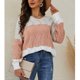 thumbnail image 3 of Suéter De Punto A Rayas Con Bloques De Color Para Mujer Suelto Casual Elegante Manga Larga Cuello Redondo Suéter Hueco Rosa S, 3 of 8