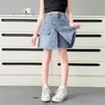 thumbnail image 3 of Girls Casual Pants with Stretchy Waistband Soft Everyday Wear Trousers For Toddler Kids Youth Lightweight Button Skirt Style All-Season School Outdoor BasicBlue5-6 Years, 3 of 4