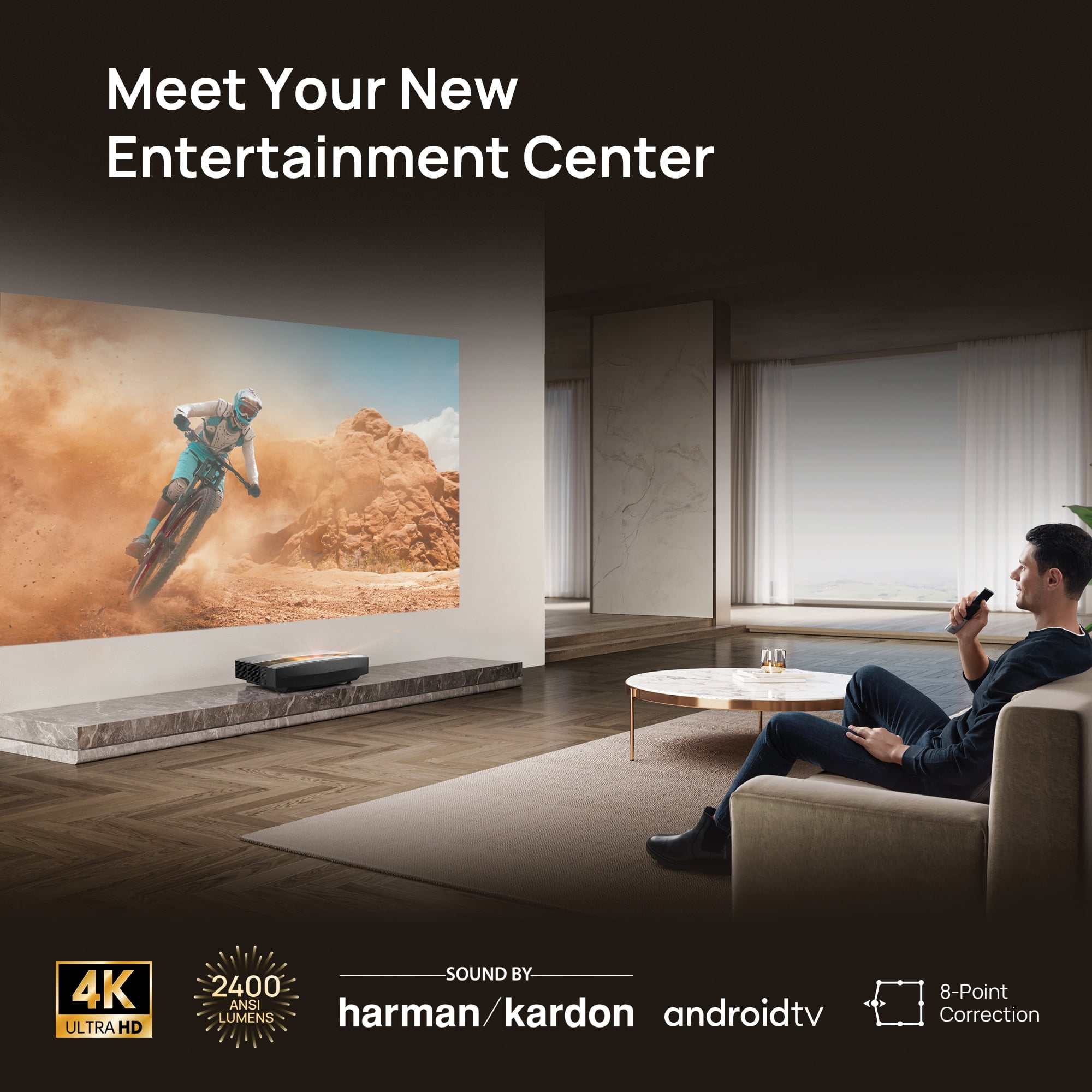  XGIMI Aura 4K UHD Proyector láser de tiro ultra corto para cine  en casa, 2400 lúmenes ANSI, 80% DCI-P3 y 90% Rec.709, HDR10, altavoces  Harman Kardon de 60 W, Android TV