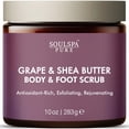 thumbnail image 1 of SOULSPA PURE Exfoliante corporal y de pies con manteca de karité y uva, exfoliante corporal rejuvenecedor y rico en antioxidantes para una piel brillante, 10 oz, 1 of 5