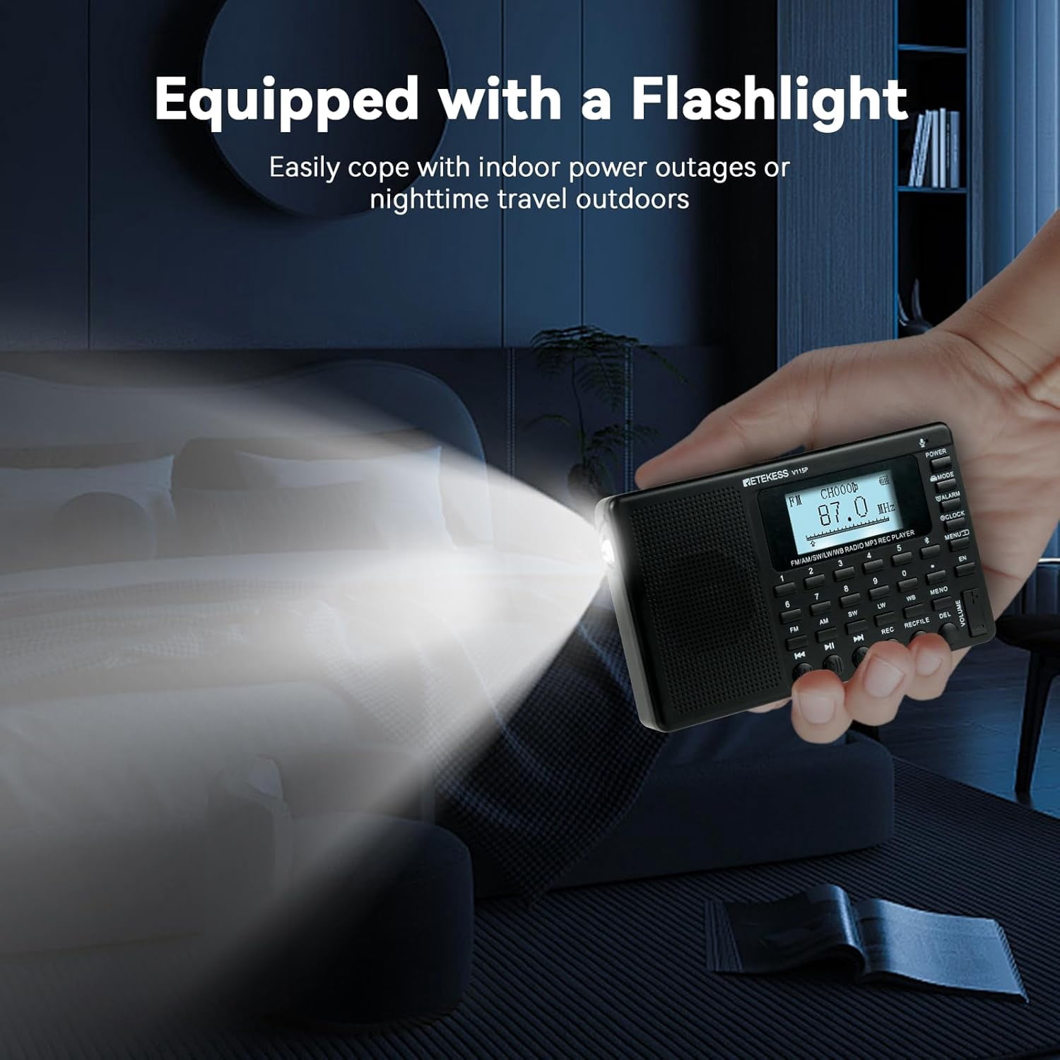 Retekess V115P Emergency radio with NOAA,Rechargeable AM FM SW WB Radio,Wireless Connection,1800mAh Battery,Digital Tuner,TF/AUX,Recording,Flashlight,Sleep Timer,Alarm Clock,for Emergency,Camping