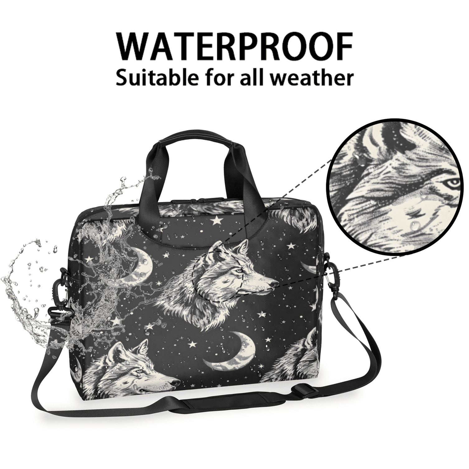 Herdesigns Wolf Laptop Bag for Women Men, Computer Case Briefcase Messenger Bags, 15-15.6 inch Laptop Sleeve Shoulder Bag