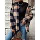 thumbnail image 4 of Abrigo de Invierno para Mujer, con Botones Al Frente, Estampado de Cuadros, Doble Bolsillo, Hombros Caídos, Franela, Chaqueta de Larga, Prenda Exterior Negro S, 4 of 8