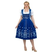 Dirndl Trachten Haus 3 Piece Long German Oktoberfest Dirndl Cotton Dress for Womens and Girls - Blue