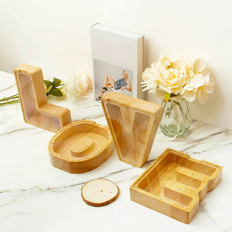 weallbuy Piggy Bank for Letter E in 9*8.2*1.1, Clear Wooden Alphabet Money  Box, Personalized Change…See more weallbuy Piggy Bank for Letter E in