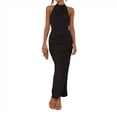 thumbnail image 2 of Vestido de Fiesta para Mujer, con Cuello Halter, Sin Mangas, con Abertura, Textura, Espalda Descubierta, Corte Entallado, Fruncido, Midi, para Cóctel Negro M, 2 of 10