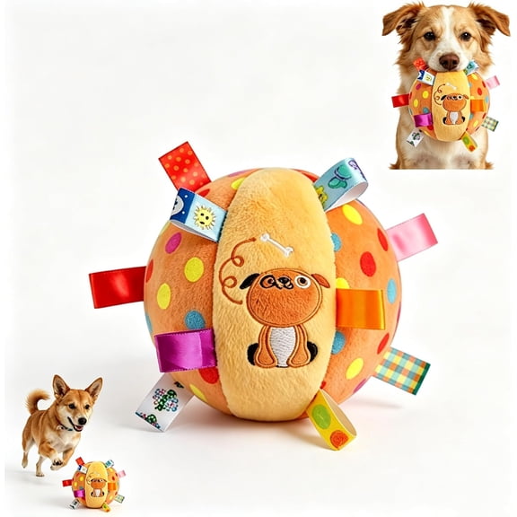Colorful Hanging Squeaky Dog Toy, Soft Stuffed Bungee Ball Toy with Bell for Small & Medium Dogs