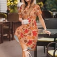 thumbnail image 3 of Lsque Yellow And Red Maple Leaves Print Women's Casual Dress T-Shirt Summer Short Sleeve Scoop Neck Swing Dresses, 3 of 6
