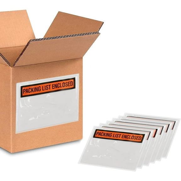 Packing List Enclosed Pouches, Invoice Label Envelopes, Clear Orange, 4 1/2 x 5 1/2 inch, Self Adhesive, 1000 pack