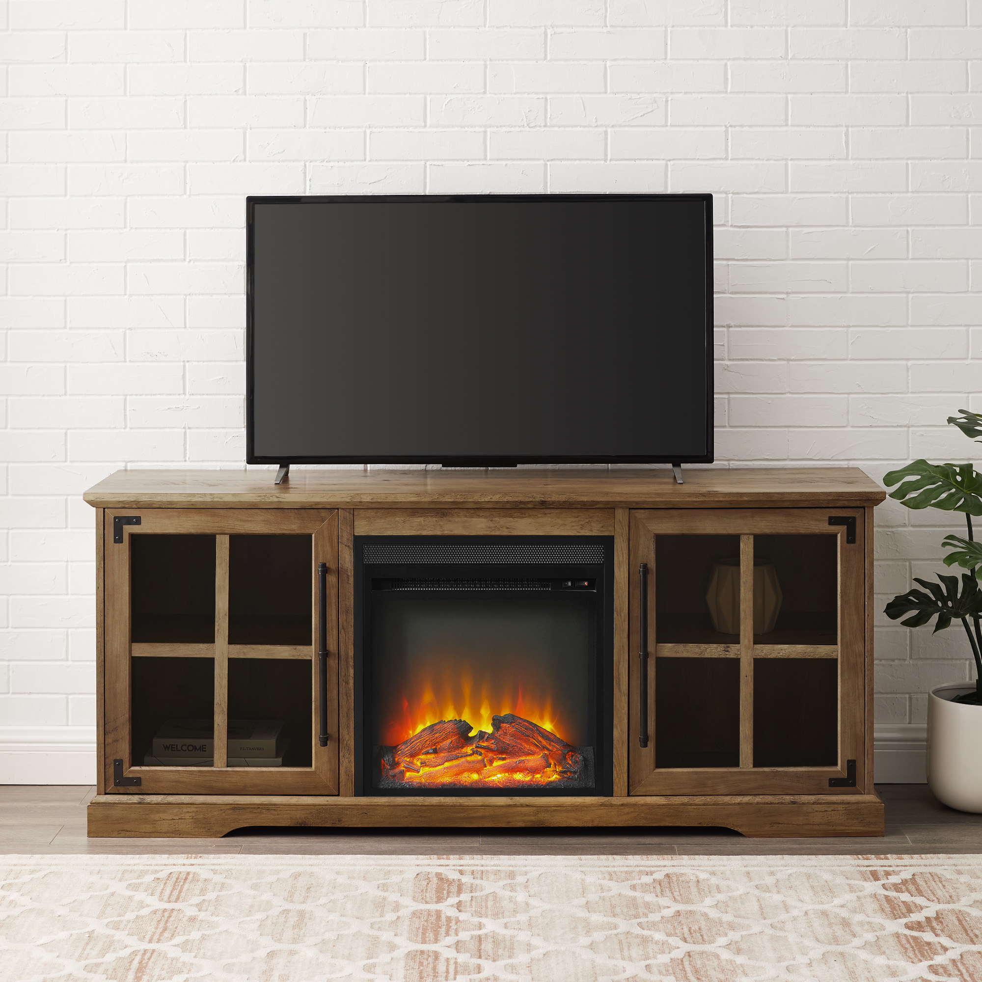 Reclaimed Barnwood Fireplace TV Stand by River Street Designs